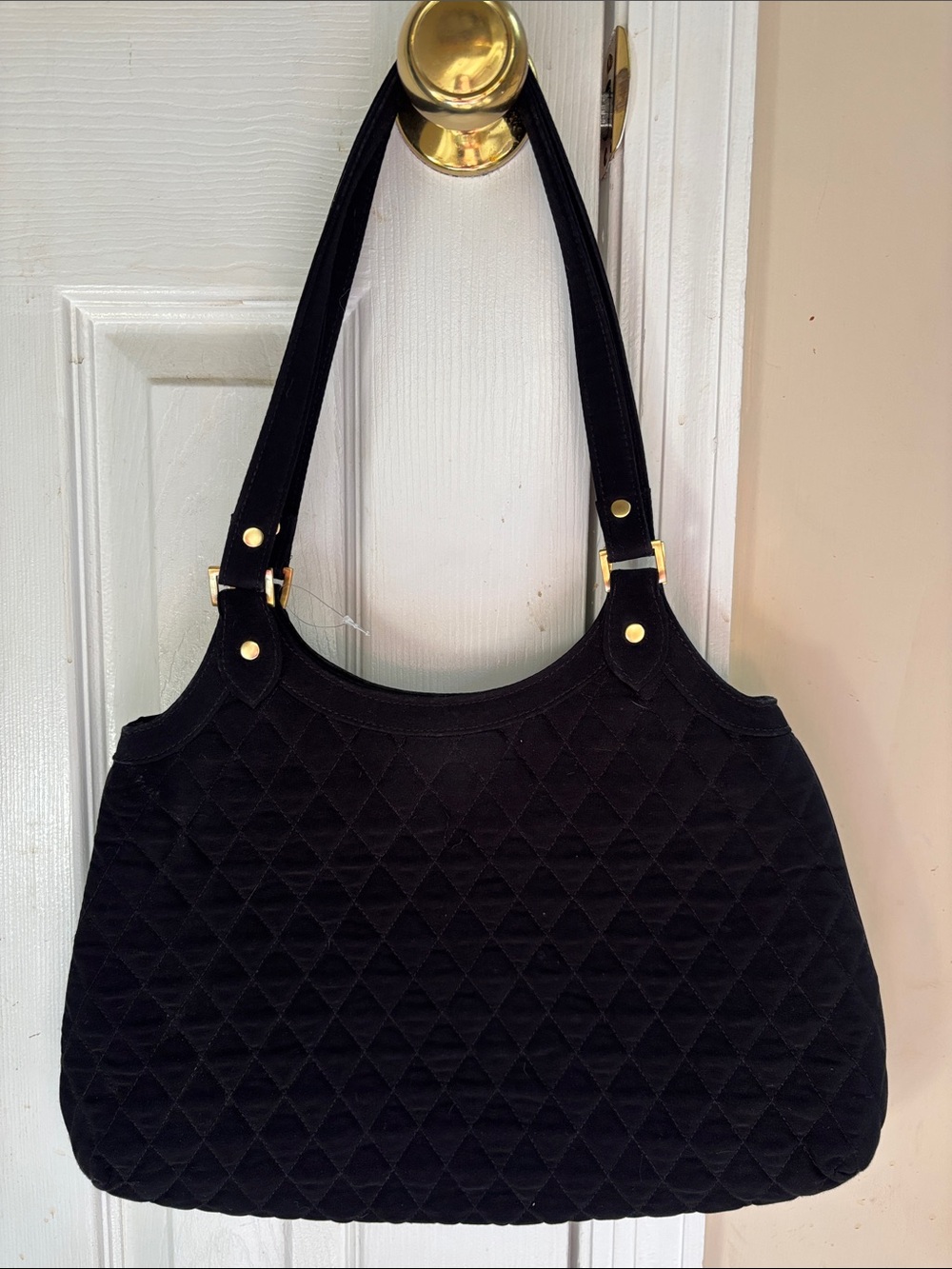 Vera Bradley Black Quilted Shoulder Bag with Gold Accents